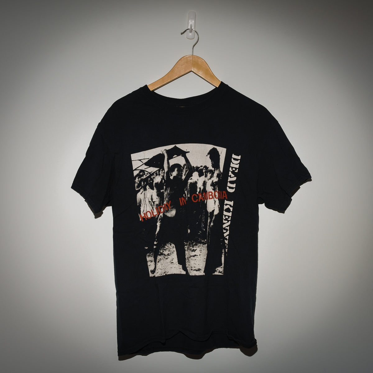 Dead Kennedys Holiday in Cambodia vintage tee full view on hanger