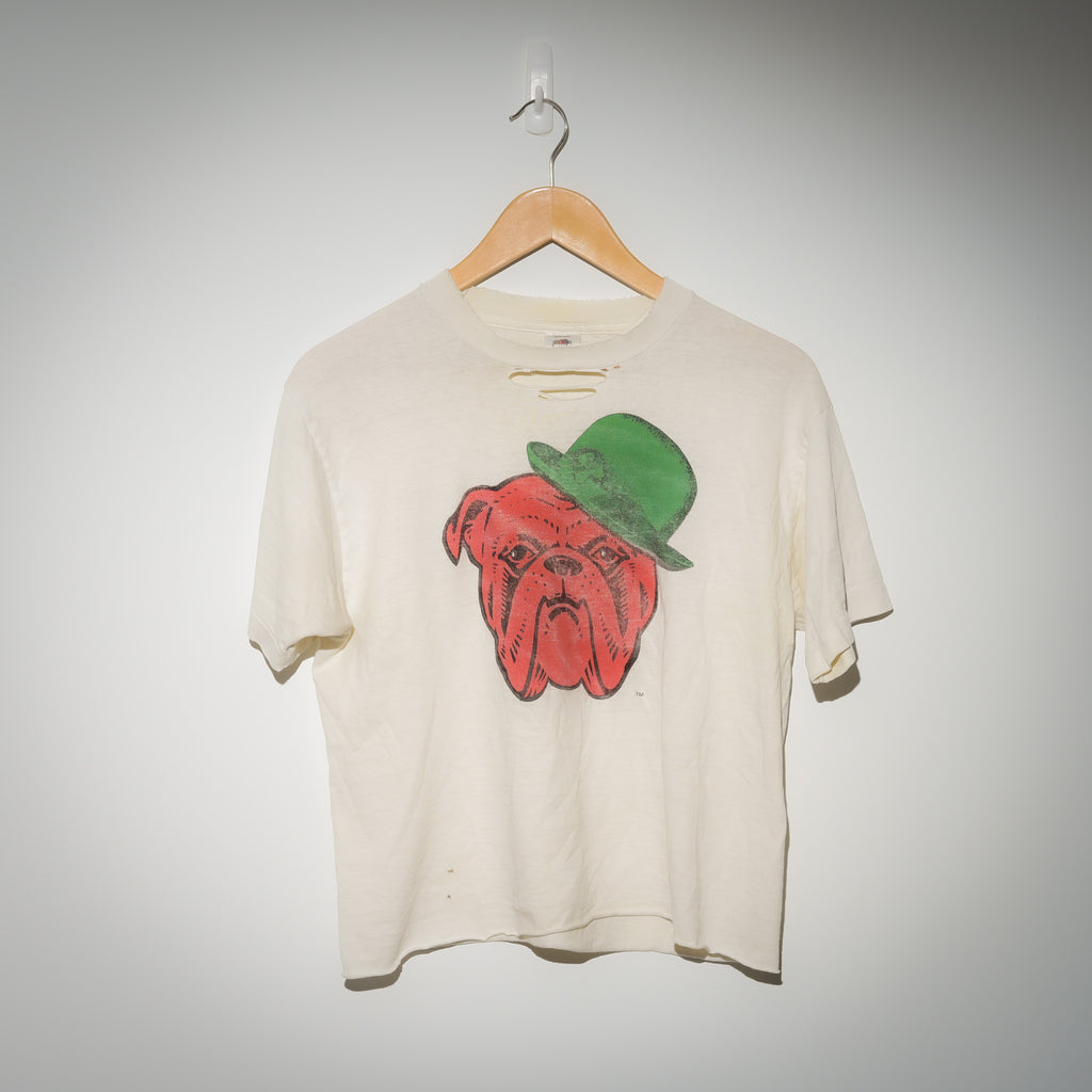 Vintage 1980s bulldog single stitch tee full view on hanger