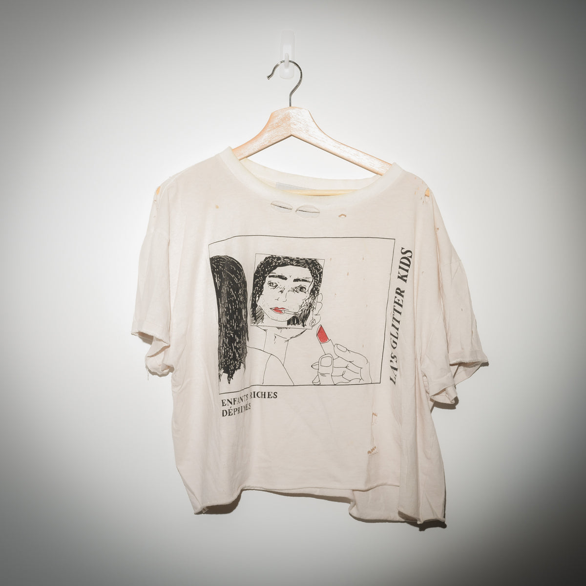 Enfants Riches Déprimés LA's Glitter Kids lipstick tee full view on hanger