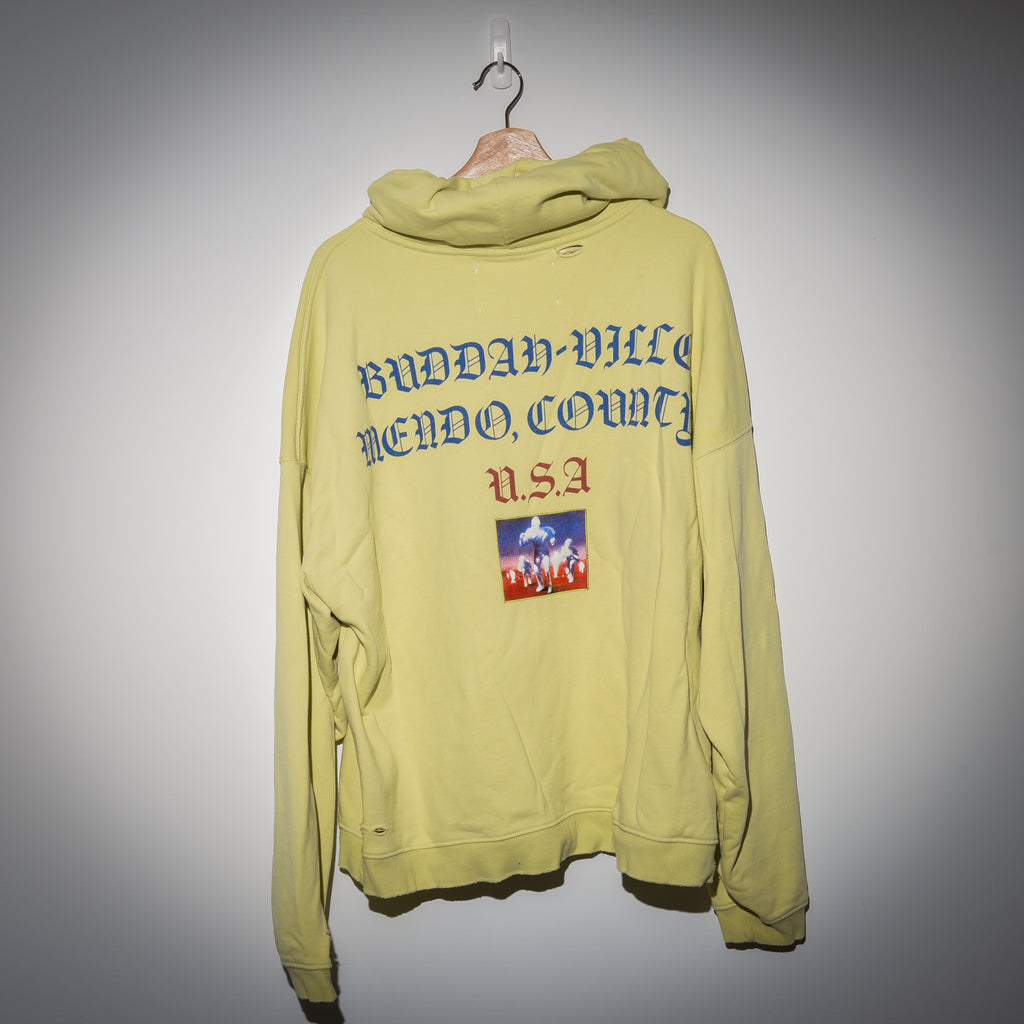 Paly Hollywood hoodie back graphic close up old English script and concert photo