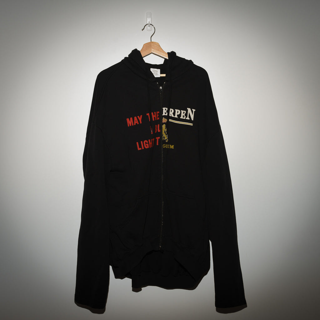 Vetements split zip hoodie full view on hanger