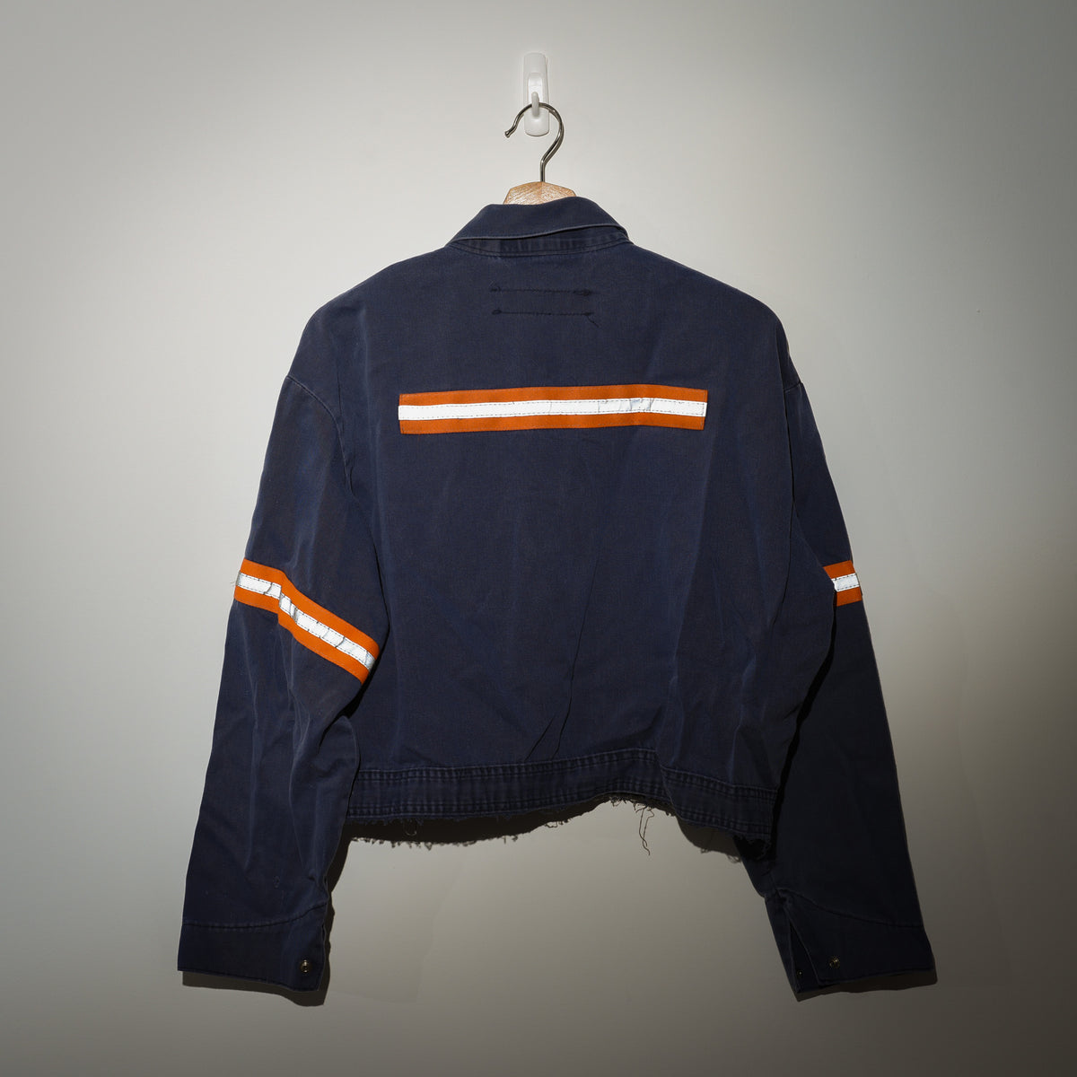 Vintage Red Kap cropped work jacket back view showing 3M reflective tape