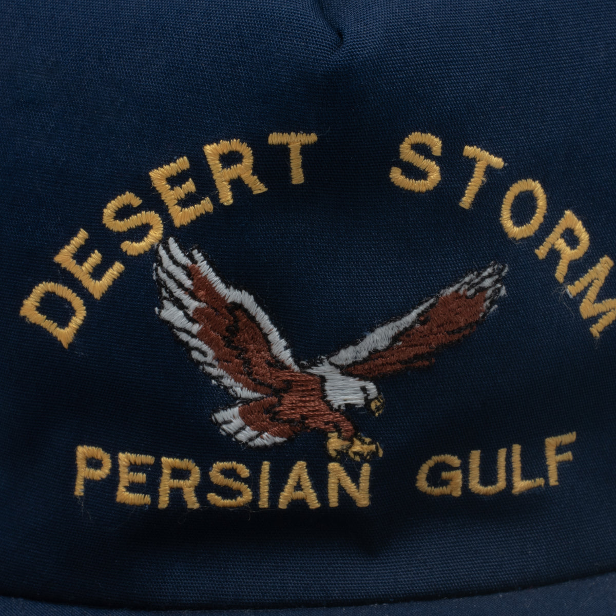 Vintage Desert Storm Persian Gulf snapback hat embroidery close up with bald eagle detail