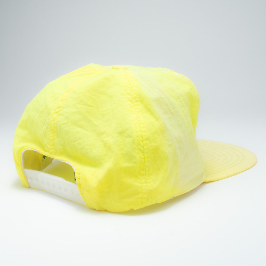 Vintage Alabama neon nylon snapback hat back view showing yellow plastic snapback closure