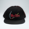 Vintage Marlboro 5-panel strapback cap front view showing multicolor embroidered script