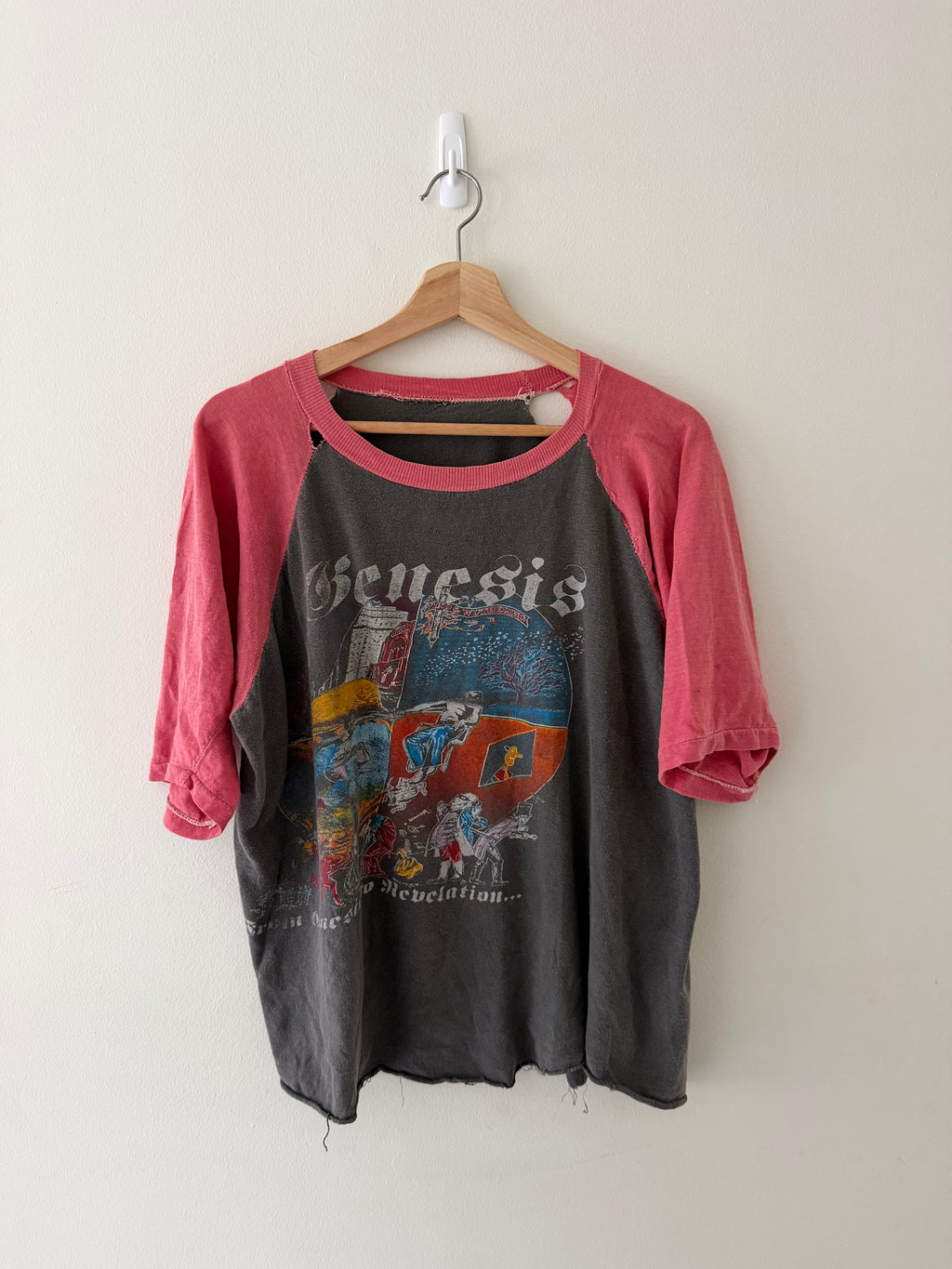 Vintage 1981 Genesis tour raglan back view showing Live in Concert 1981 band portrait graphic