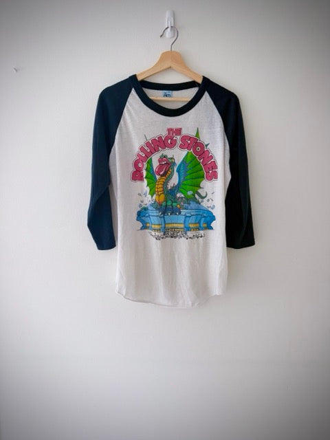 Vintage 1981 Rolling Stones tour raglan t-shirt, back view with tour dates