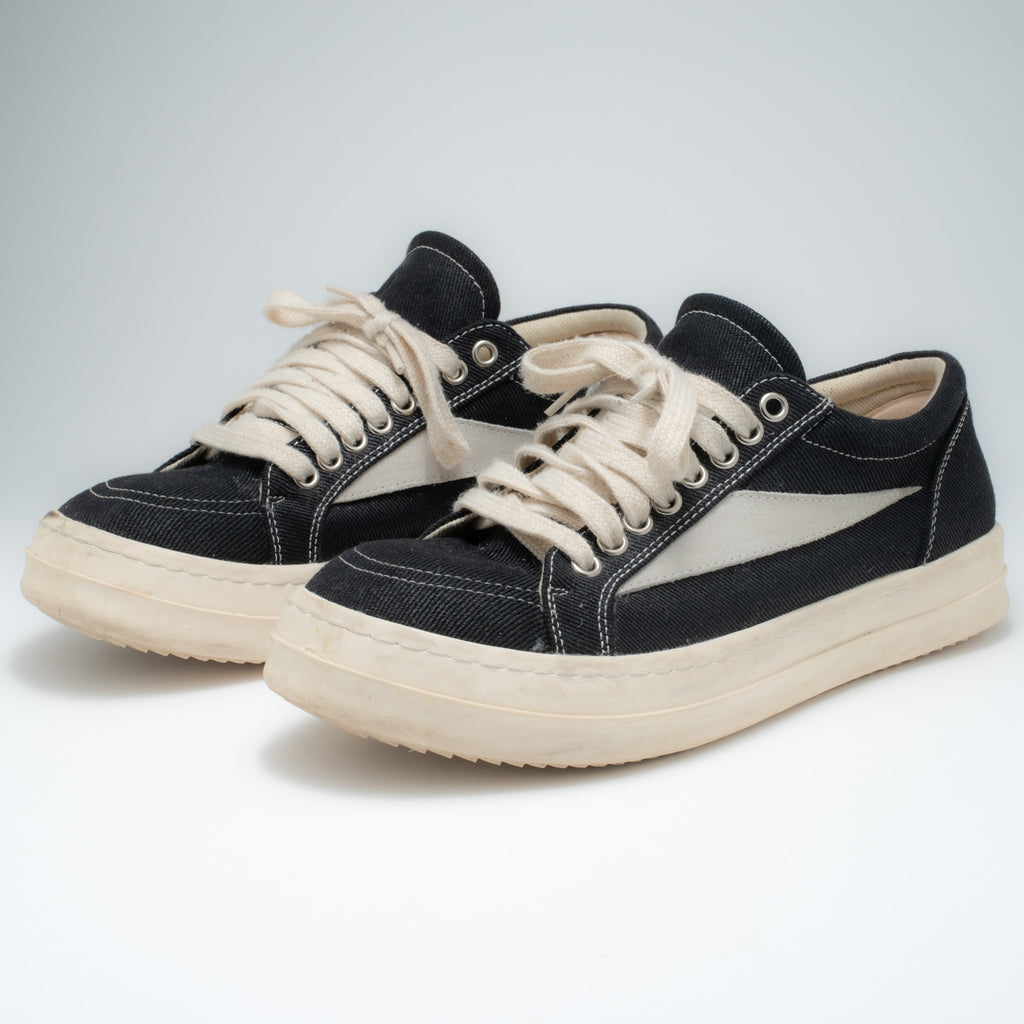 Rick Owens DRKSHDW canvas sneaker front pair view showing toe box and chunky sole profile
